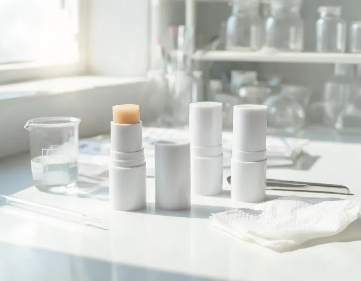 scinic enjoy super active airy sun stick on a cosmetics bench, illustration only